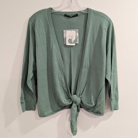 PERUVIAN CONNECTION Nwt Nikki Tie Waist Cardigan XL Green Thyme Pima Cotton - Picture 2 of 10